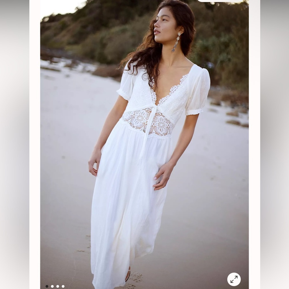Free People White Lace Cotton Midi Dress